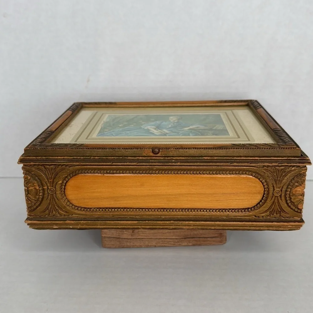 Antique Victorian Keeper Box/Dresser Box With Fancy Embossed Woodwork